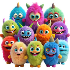 Fototapeta premium A cute colorful fuzzy grinning monsters