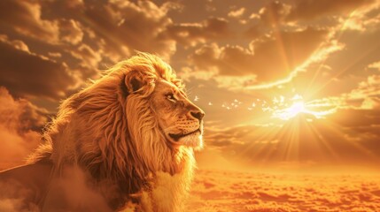 Naklejka premium Majestic Lion at Sunset.