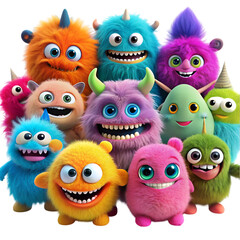 Fototapeta premium A cute colorful fuzzy grinning monsters