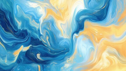 Abstract soft color background with a mix of swirling blues and yellows, mimicking fluid paint strokes on canvas.