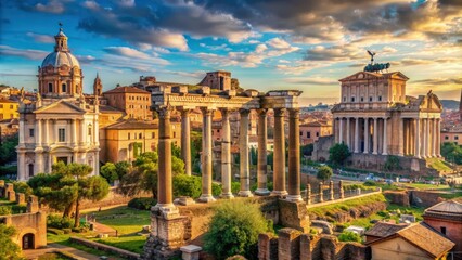 Obraz premium Roman cityscape with ancient ruins and historic architecture, Roman, cityscape, ruins, historic, architecture, ancient