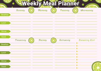 Weekly meal planner template with a lime pattern and space for text