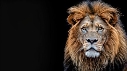 Fototapeta premium Majestic Lion Portrait with Black Background.
