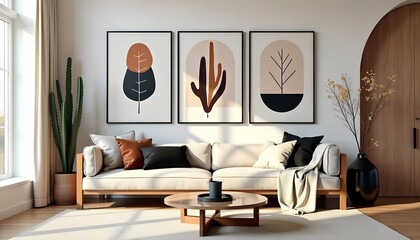 Minimalist Abstract Art with Modern Botanical Prints - Earthy Tones and Geometric Shapes in Mid-Century Style