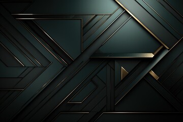 Obraz premium Abstract geometric background with dark green and gold accents.