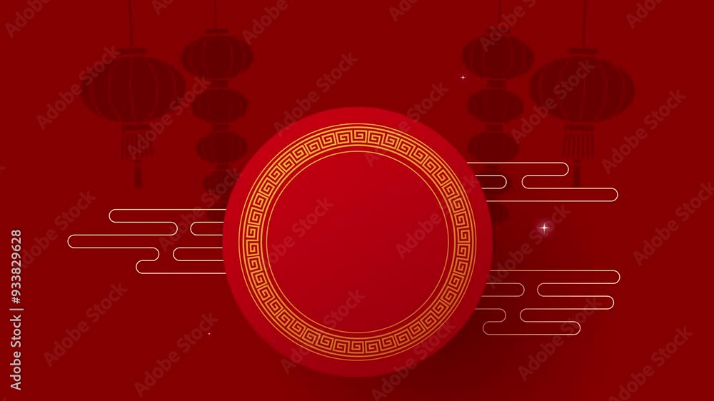 Wall mural chinese new year greeting card horizontal animation video. oriental round frame template with chines