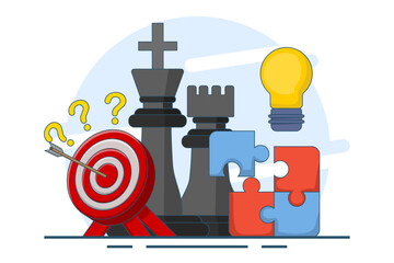 Business strategic planning concept, chess piece strategy, plan to overcome difficulties to achieve goals or objectives, business success, business planning tactics chart to achieve success.