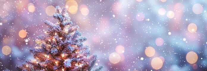 Fototapeta premium Stunning winter tree holiday snow background. Beautiful Christmas border art.
