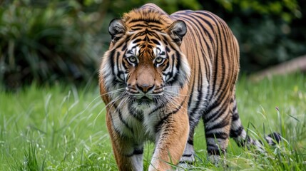 Obraz premium Majestic Tiger Walking Through Tall Grass.