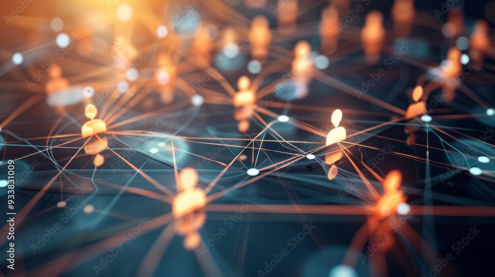 Poster a network of glowing nodes symbolizes human connections, illustrating the intricate web of global co