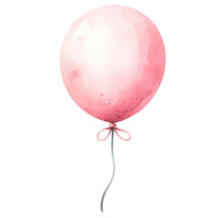 Watercolor illustration of a single pink balloon with a delicate string, perfect for celebrations, party decor, and invitations.