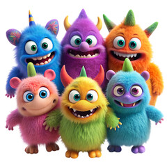 Fototapeta premium A cute colorful fuzzy grinning monsters