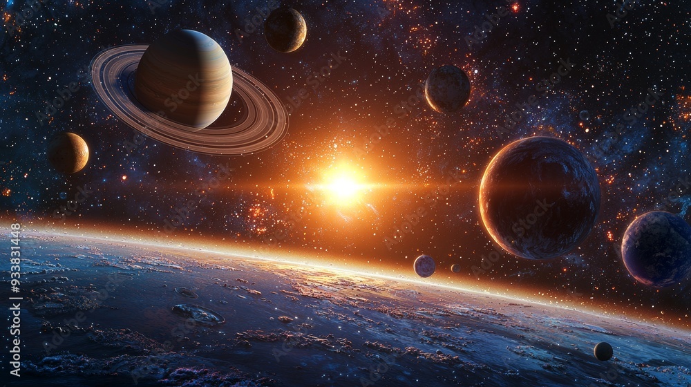 Poster detailed image of the solar system planets.