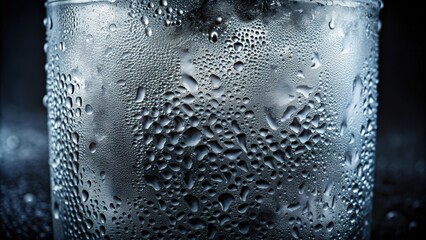 Texture of frozen glass with wet cold appearance on black background , frost, icy,abstract, winter, chill, frosty, frigid, glass
