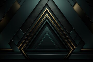 Obraz premium Abstract geometric background with dark green and gold accents.