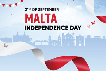 Malta Flag Waving On Skyline Background. Independence Day Concept Design Vector Illustration. © Shankmarks