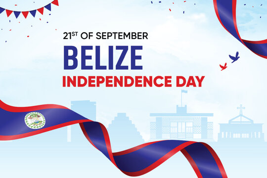 Belize Flag Waving On Skyline Background. Independence Day Concept Design Vector Illustration. - Powered by Adobe