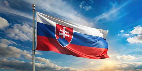 Slovakia flag waving in the wind, Slovakia, flag, Slovak, national, symbol, Europe, tricolour, red, white, blue