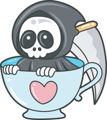 Fototapeta premium Illustration of cute skull ghost icon. Funny skull ghost in activities stickers.