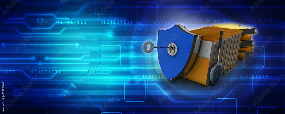 Poster laptop folder with shield. isolated 3d rendering image