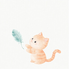 Cute Kitten with Feather.