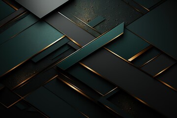 Obraz premium Abstract geometric background with dark green and gold accents.