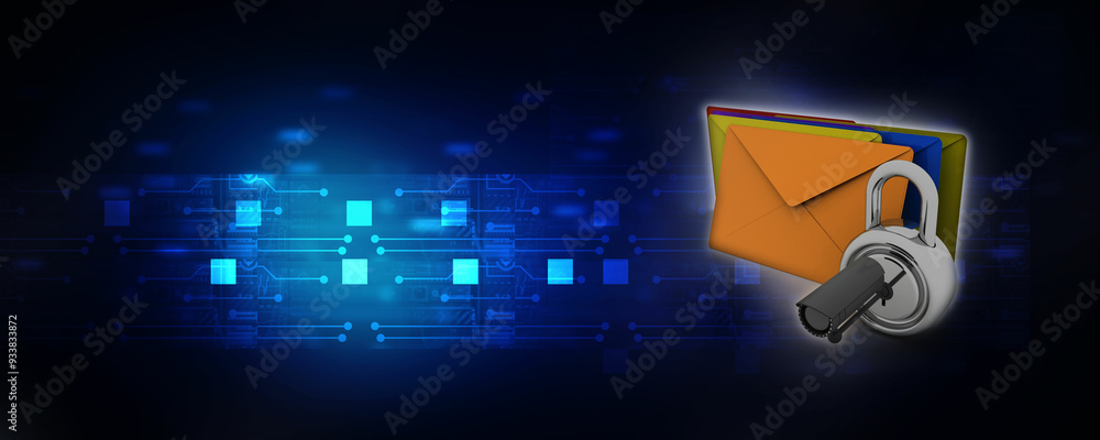 Aufkleber 3d rendering envelope network secured cctv camera protected lock