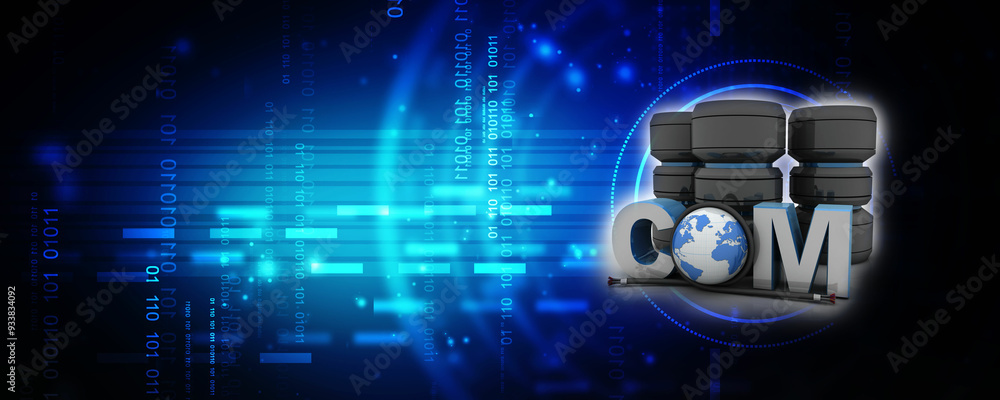 Aufkleber 3d rendering fiber optical cable detail with com near database