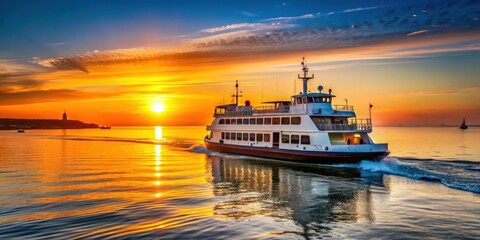 Ferry boat cruising on the water at sunset in Portugal, Ferry boat, sunset, Portugal, transportation, travel, tourism, water, ocean