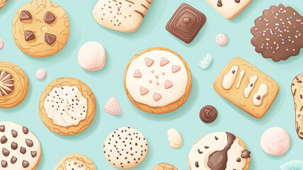 Cookie illustration, simple watercolor, flat design, top view, kitchen theme, vivid color scheme