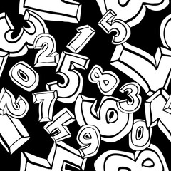 Hand drawn numbers seamless pattern for digital background, wallpaper and textile print. Cartoon style drawing. Education and finance theme, school lettering 