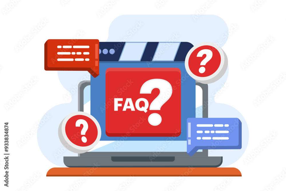 Aufkleber frequently asked questions concept, faq when contacting support. user asking question in support cha