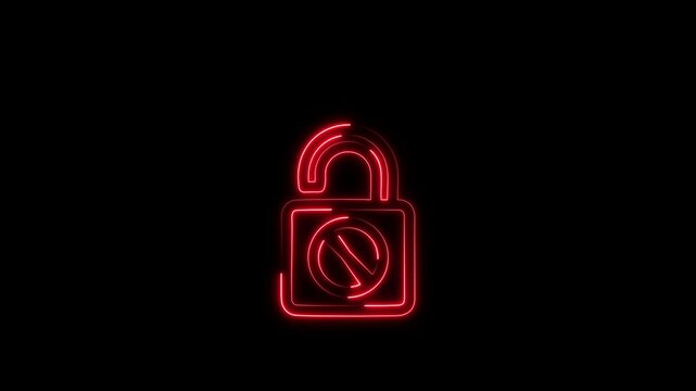 Glowing neon line pad lock icon. Padlock unlock sign, opening lock icon animation. Lock & Unlock concept.
