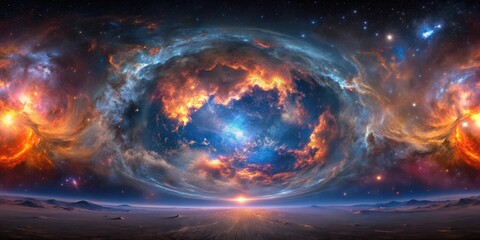 Obraz premium 360 degree giant nebula after supernova explosion, equirectangular projection, environment map