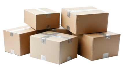 Cardboard box soaring through the air on white backdrop