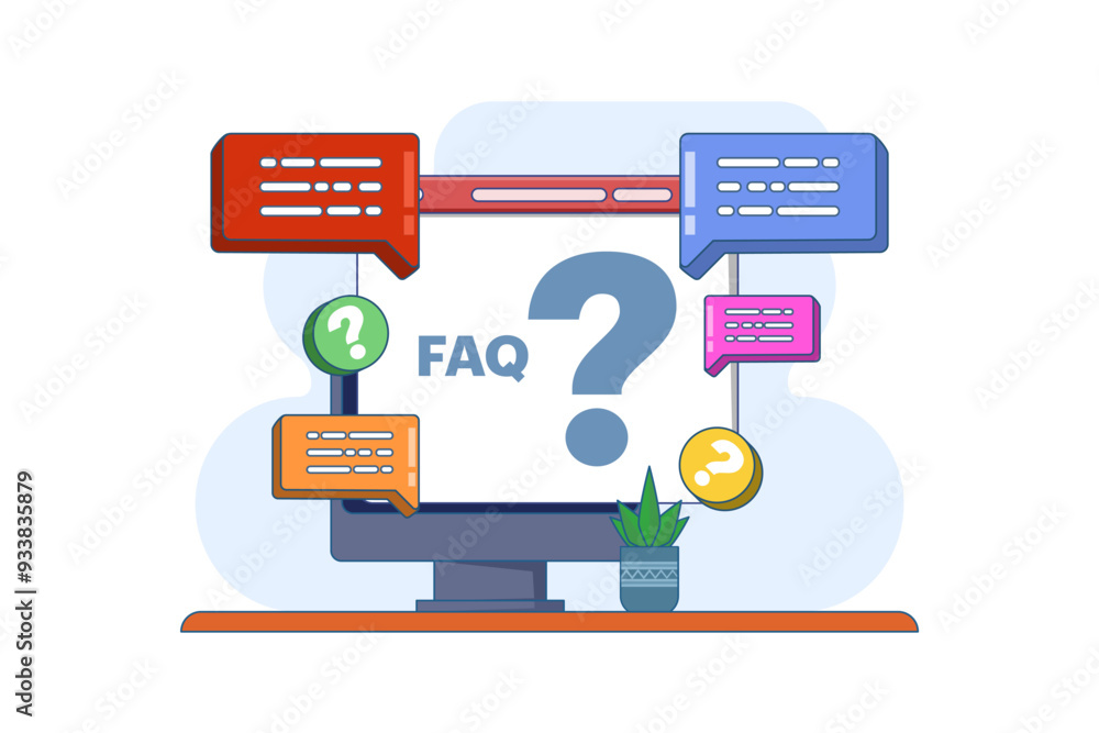 Aufkleber frequently asked questions concept, faq when contacting support. user asking question in support cha