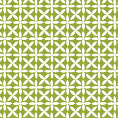 Seamless green and white geometric floral pattern 
