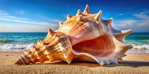 Close up of a large conch shell, conch, shell, sea, ocean, marine, spiral, pattern, texture, natural, close-up, detail