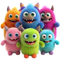 Fototapeta premium A cute colorful fuzzy grinning monsters
