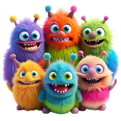 Fototapeta premium A cute colorful fuzzy grinning monsters