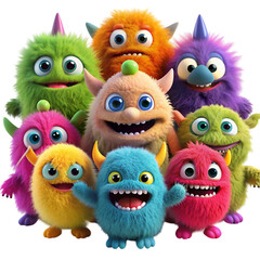 Fototapeta premium A cute colorful fuzzy grinning monsters