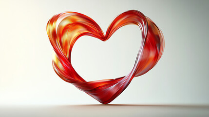 A vibrant abstract heart shape, representing love and passion, crafted from flowing red and orange swirls against a soft background.