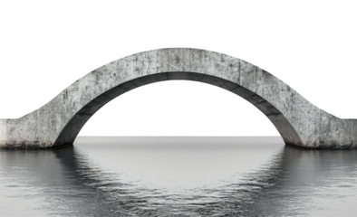 Modern concrete arch bridge over calm water with minimalist design