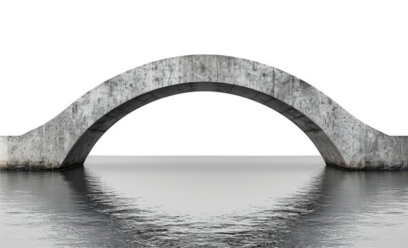 Modern concrete arch bridge over calm water with minimalist design
