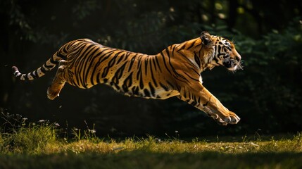 Naklejka premium Powerful Tiger Leaping Through Jungle.