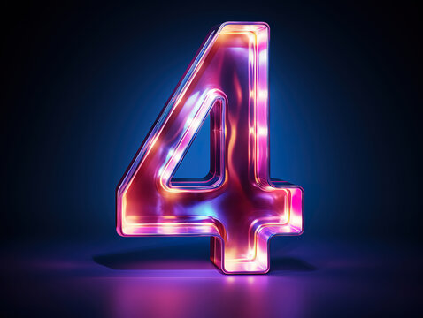 Fantastic Alphabet of Number 4 Accented With Neon Glowing Acrylic Pieces