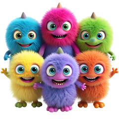 Fototapeta premium A cute colorful fuzzy grinning monsters