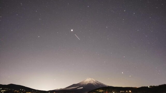 山梨県　富士山の夜山中湖