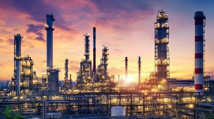 Obraz premium Industrial Refinery at Sunset