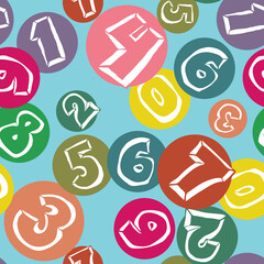 Hand drawn numbers seamless pattern for digital background, wallpaper and textile print. Cartoon style drawing. Education and finance theme, school lettering 